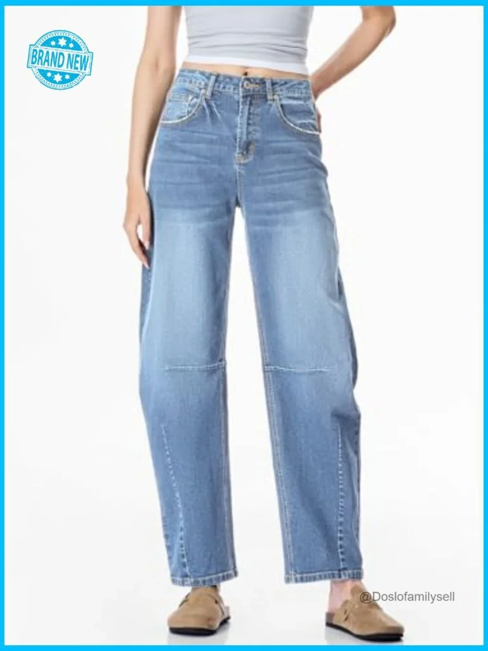 Wide Leg Baggy Y2K Barrel Jeans Mid Rise Boyfriend Denim Pants